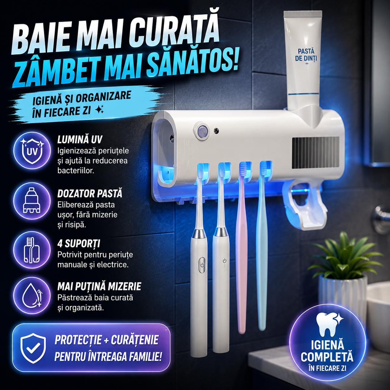 Dozator Cu Suport Pentru Periuțe CleanSmile™
