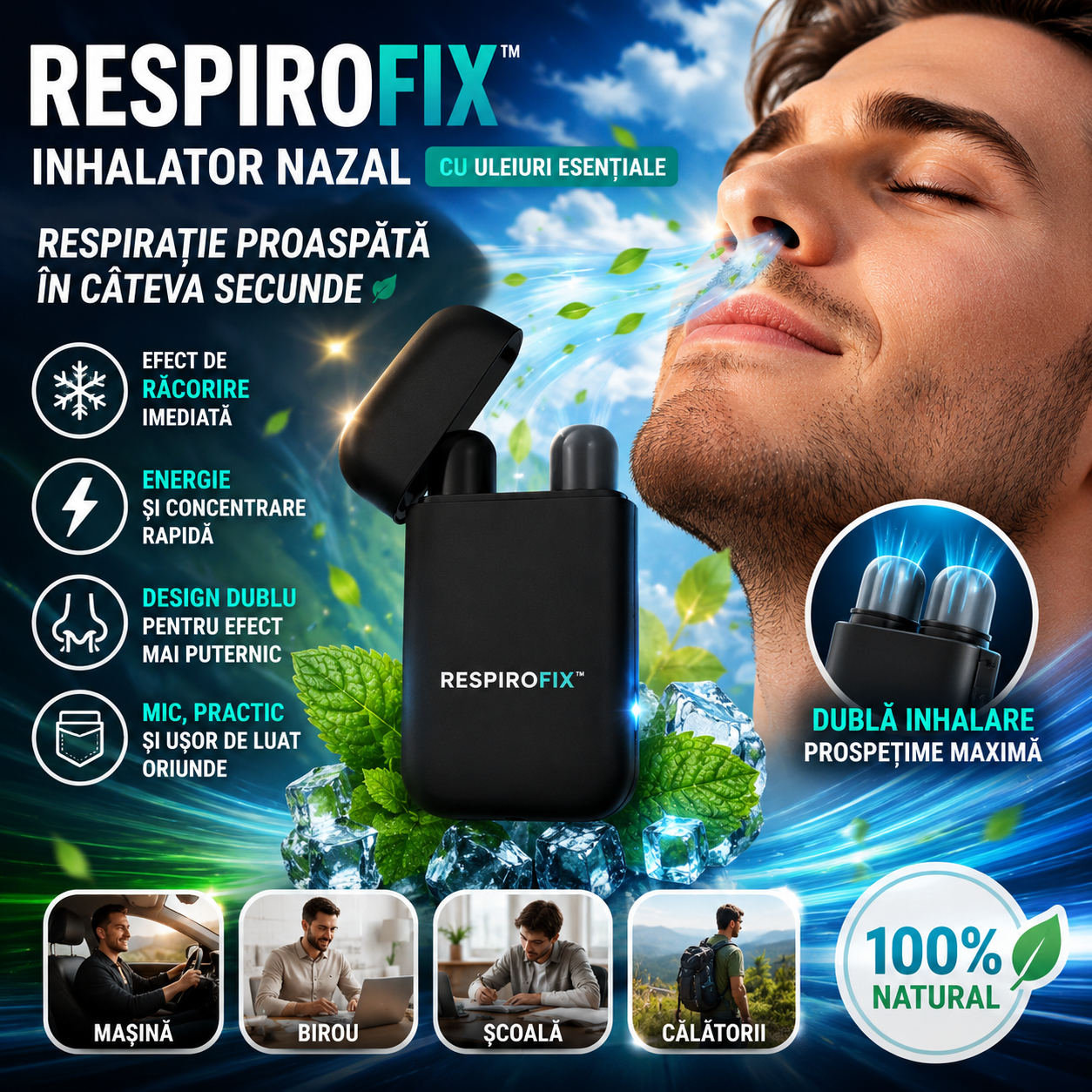 Inhalator Nazal Cu Uleiuri Esențiale- RespiroFix™