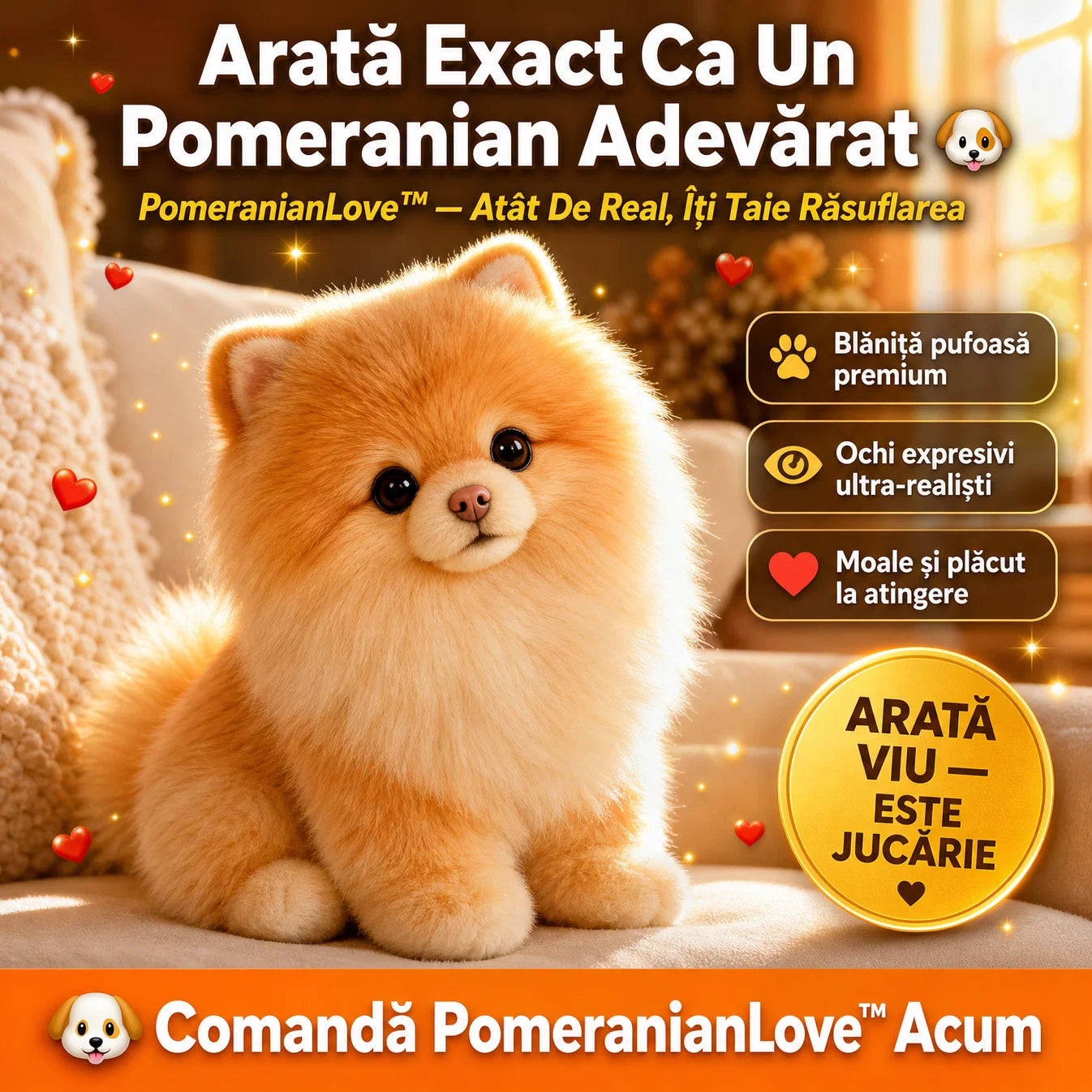 Ofertă 1+1 Cățeluș Realist Din Pluș PomeranianLove™