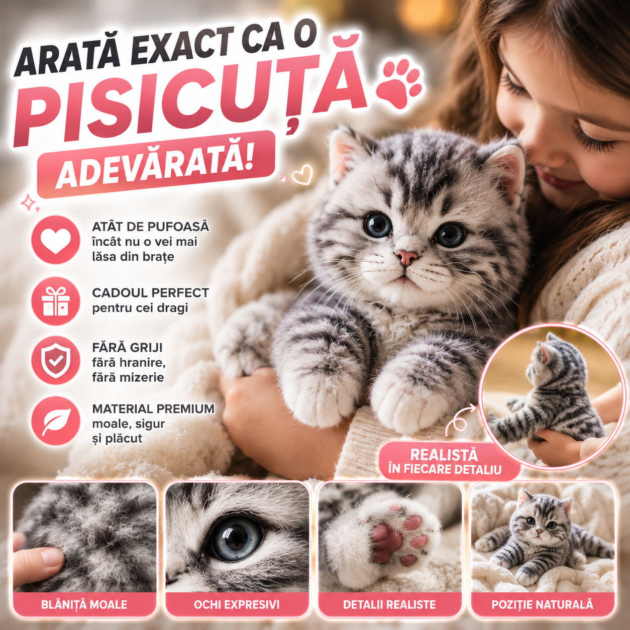Pisicuță Realistă Din Pluș KittyLove™