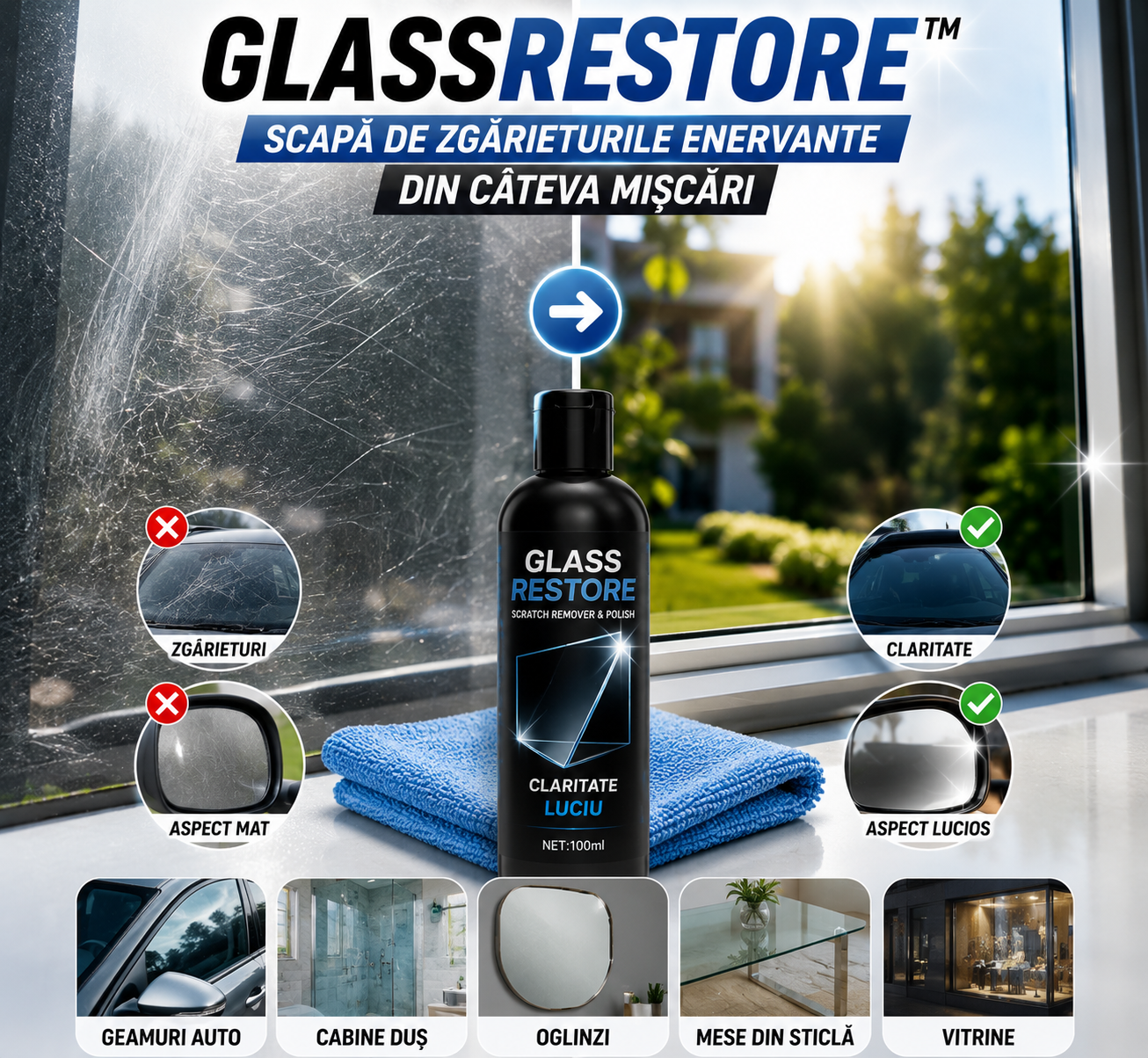 Pastă Pentru Repararea Zgârieturilor Pe Sticlă GlassRestore™