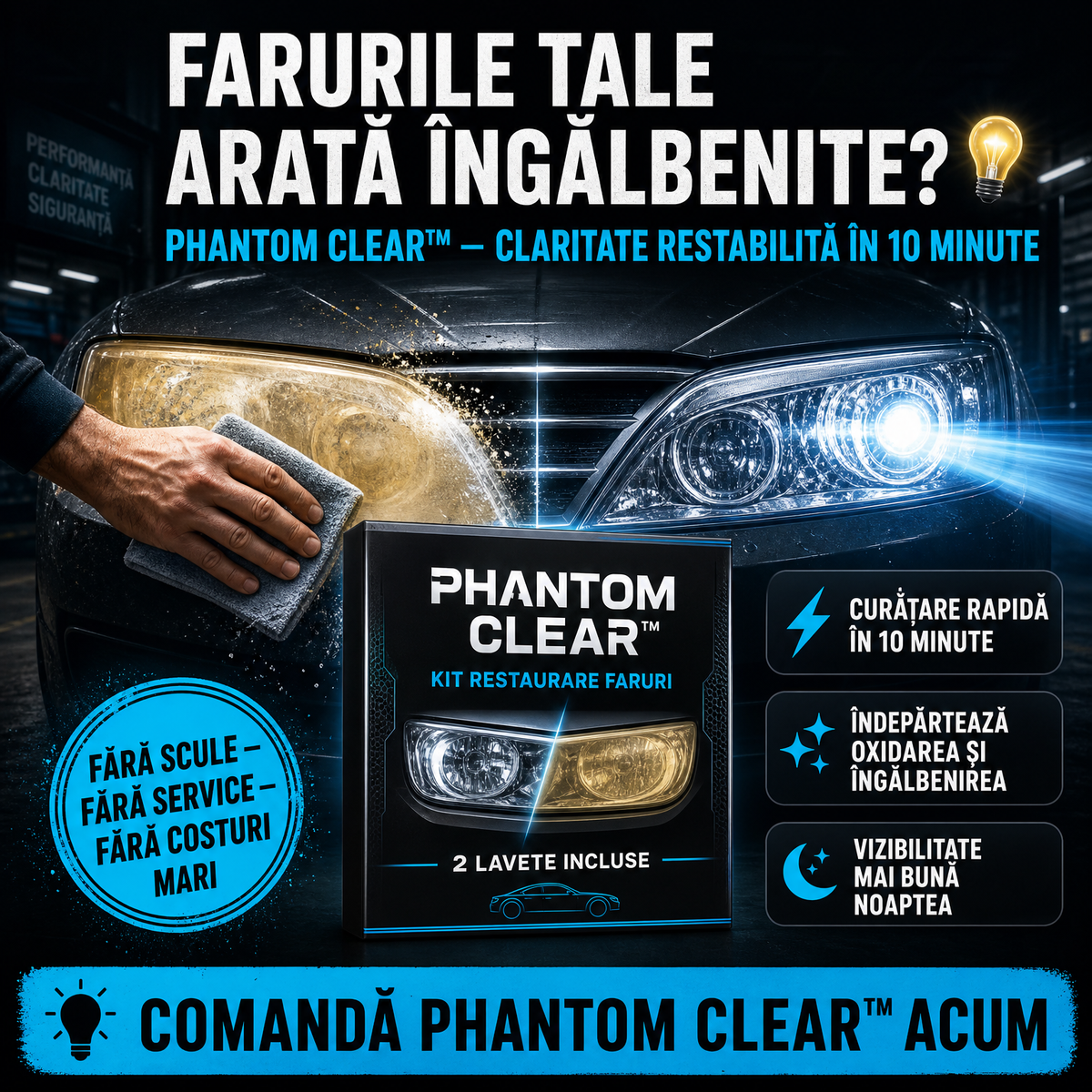 Soluție Pentru Curățat Faruri Phantom Clear™