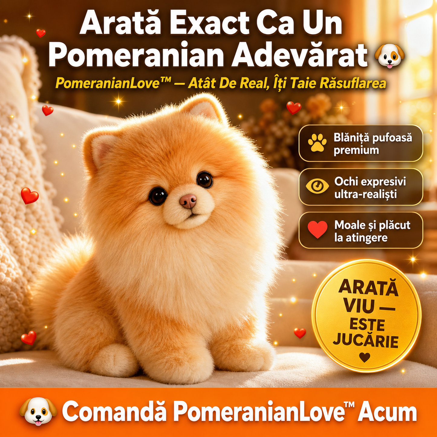 Cățeluș Realist Din Pluș PomeranianLove™