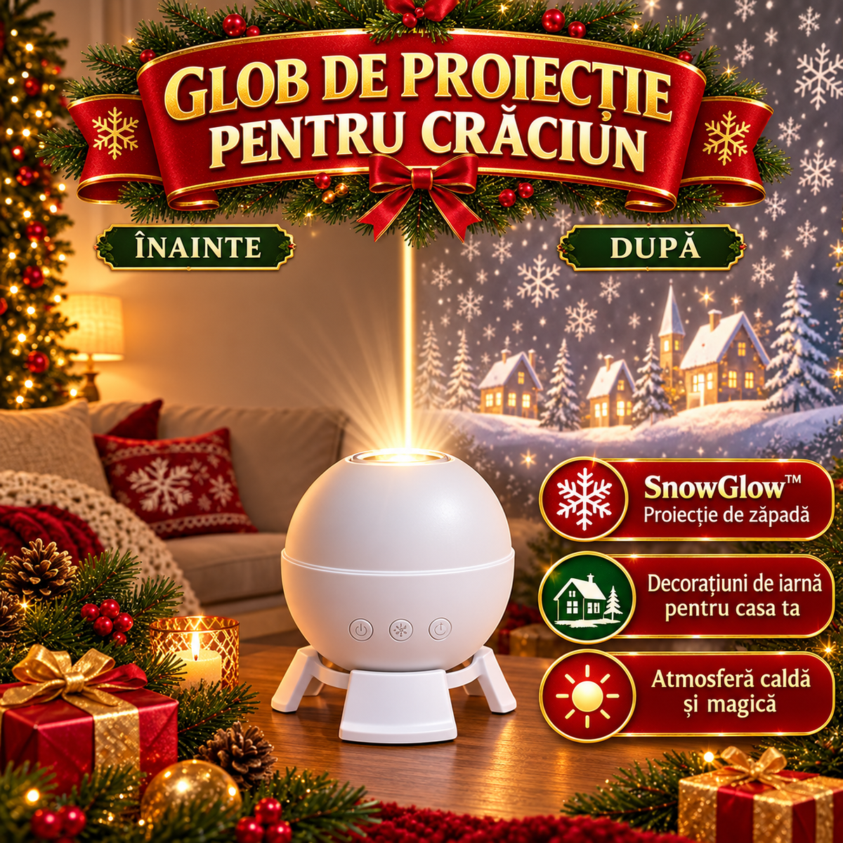 Proiector de Crăciun Glob de Zăpadă SnowGlow™